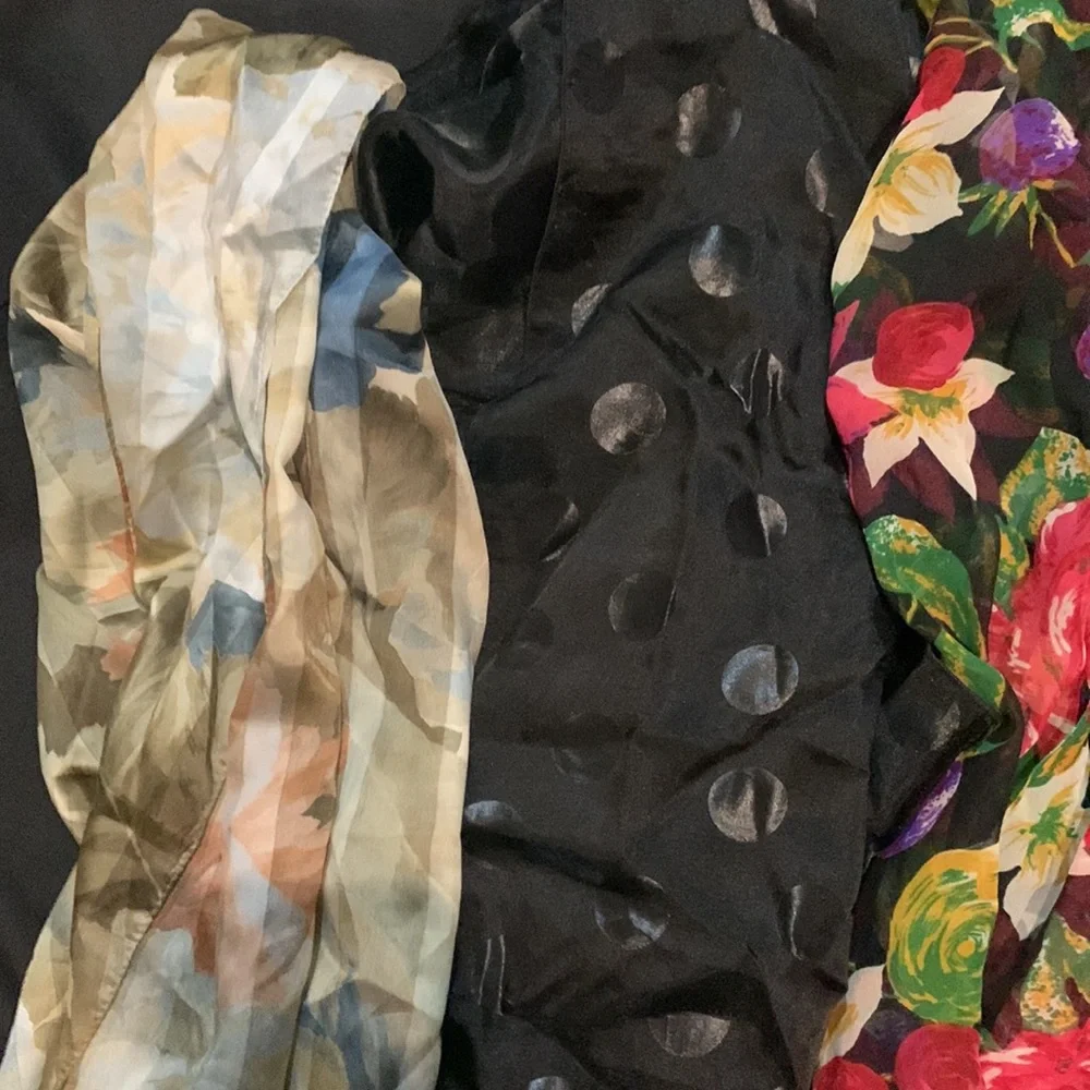 Vintage Scarfs (3) Floral, Black W/Dots - Picture 3 of 4
